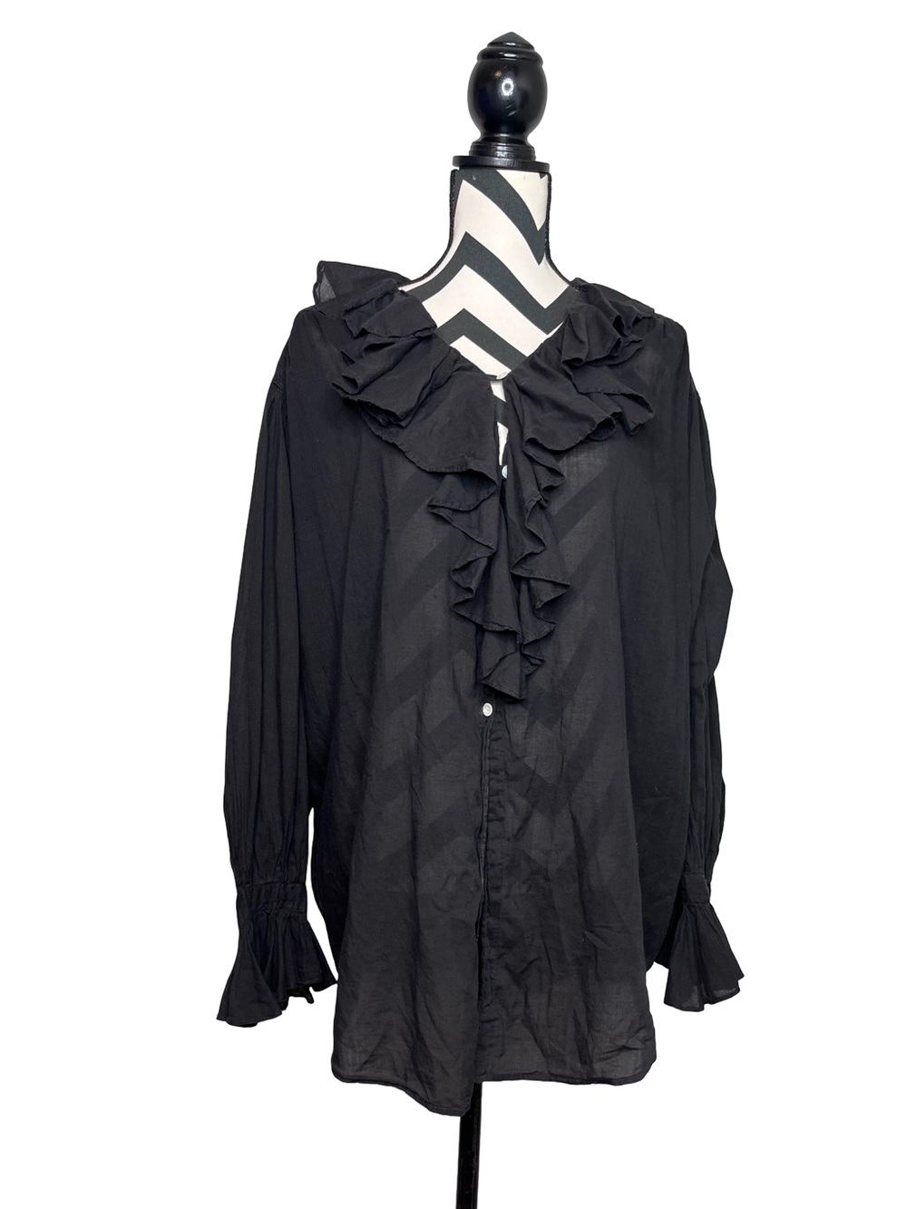 Witchy Vampire Victorian Dark Goth Ruffle Poet Sleeves Button Front Blouse OS